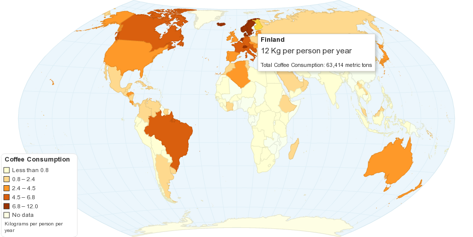Infographie répartition consommation de café mondiale