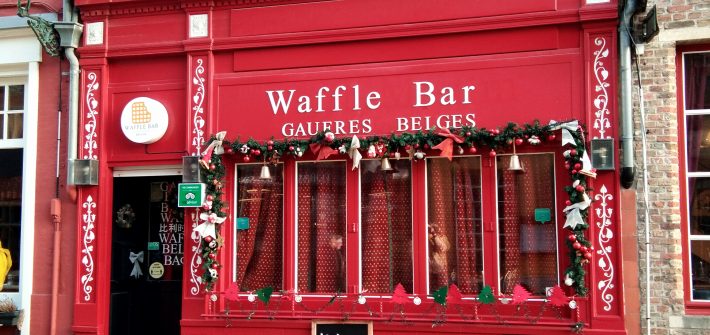 Vitrine du Waffle Bar à Bruges